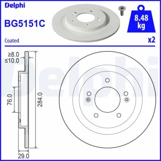 Гальмівний диск зад. Ioniq/Niro 1.6GDi 16-22 (284x10) Delphi BG5151C