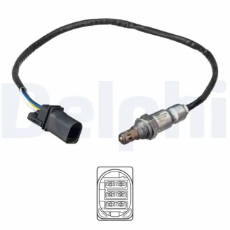 Лямбда-зонд (кількість дротів 5, 540мм) AUDI A3, Q2, Q3 SEAT ALHAMBRA, ARONA, ATECA, IBIZA V, LEON, LEON SC, LEON ST, LEON ST/KOMBI SKODA KAMIQ, KAROQ, OCTAVIA III, OCTAVIA IV 1.2-2.0D 09.11- Delphi ES2105612B1