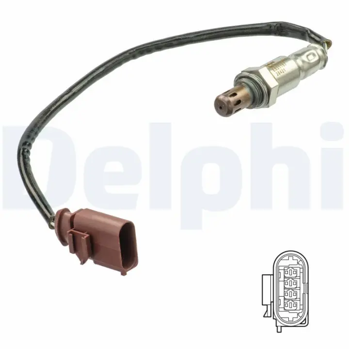 Лямбда-зонд (кількість дротів 4, 440мм) AUDI A3 HONDA CIVIC VI MASERATI QUATTROPORTE VI SEAT ALTEA, ALTEA XL, LEON, TOLEDO III VW EOS, GOLF PLUS V, GOLF V, GOLF VI 1.4/1.5/3.0 09.94- Delphi ES2118712B1 (фото 1)