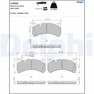 Комплект гальмівних колодок з 4 шт. дисків Delphi LP3820