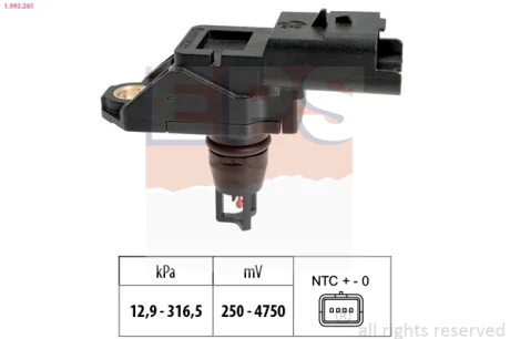 Датчик тиску наддува Citroen Berlingo 1.6HDi 10-/Fiat Scudo 2.0D 10-/Ford Connect 1.6 TDCi 13- EPS 1.993.261