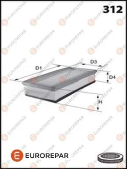 Фільтр повітряний Peugeot 206 1.1/1.4/1.6 i 98- (з передфільтром) EUROREPAR 1616249080
