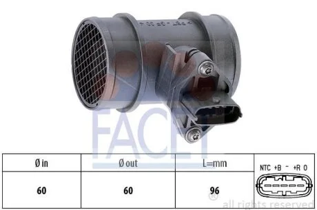 Расходомер воздуха (4 конт.) OPEL ASTRA G/CORSA B 1.0/1.2 96-00 (10.1038) Facet FACET 101038