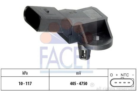 Датчик тиску наддуву A4/A6/ Fabia/Octavia/Roomster/ Caddy/Golf/T4 1.0-4.2 98- Facet FACET 10.3090