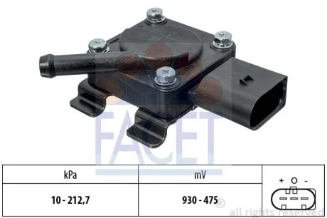 Датчик тиску вихлопних газів BMW 1/3/5/7/X3/X5 2.0-4.5 d 02-> (10.3312) Facet FACET 103312