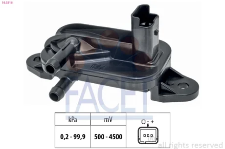 Датчик тиску вихлопних газів Scudo/Peugeot 206,EXPERT 1.6D/2.0D/2.2D 99- (10.3316) Facet FACET 103316