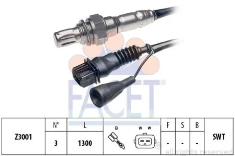 Датчик кислорода (лямбда-зонд) (3 пров., 710mm) AUDI 100/80/A6/VW PASSAT 1.8-4.2 85-99 (10.7051) Facet FACET 107051