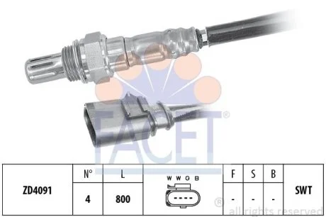 Датчик кисню (лямбда-зонд) VW Golf/Passat/Tiguan 1.2-2.0 TSI/TDI 12-> (10.8199) Facet FACET 108199