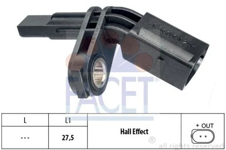 Датчик ABS перед./зад. T5 03- /Caddy 03- перед. Л. Facet FACET 21.0007