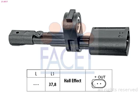 Датчик ABS VW CADDY III 04- задний Л/Пр (21.0017) Facet FACET 210017