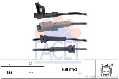 Датчик ABS Peugeot 307, 00- перед Л/Пр Facet FACET 21.0035