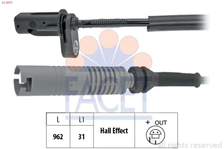Датчик ABS BMW 1(E81), 3(E90) 05- задній Л/Пр (21.0077) Facet FACET 210077