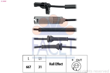 Датчик ABS BMW 1(E81,E88), 3(E90) 05- передня Л/Пр (21.0089) Facet FACET 210089