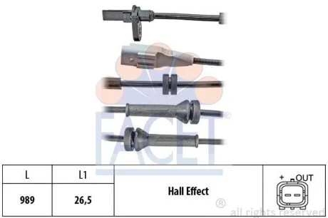 Датчик ABS Citroen BERLINGO/Peugeot 5008, PARTNER 06- задний Л/Пр (21.0096) Facet FACET 210096