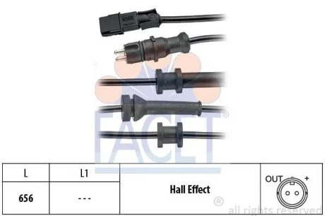 Датчик ABS Renault Laguna 01- зад Л/Пр (603 mm) (21.0153) Facet FACET 210153
