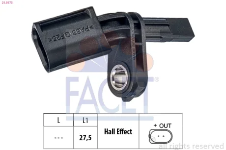 Датчик ABS перед/зад. Touareg 03-/Cayenne 02-07/Audi Q7 06- Пр. (21.0173) Facet FACET 210173