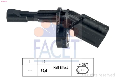 Датчик ABS OCTAVIA/VW CADDY III,GOLF VI, VII, PASSAT 03- задний Пр (21.0174) Facet FACET 210174