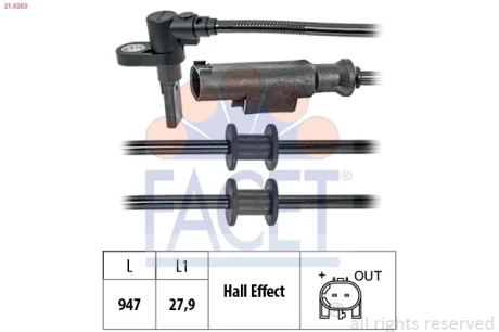 Датчик ABS SPRINTER (906)/VW CRAFTER 06- перед Л/Пр 890 mm (21.0203) Facet FACET 210203