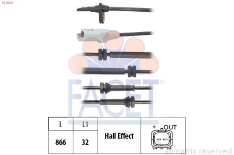 Датчик ABS (передній) Opel Grandland (17-)/Peugeot 3008, 5008 (16-) (21.0265) Facet FACET 210265