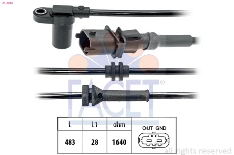 Датчик ABS передний Combo/Corsa C 01- (510 мм)) (21.2048) Facet FACET 212048