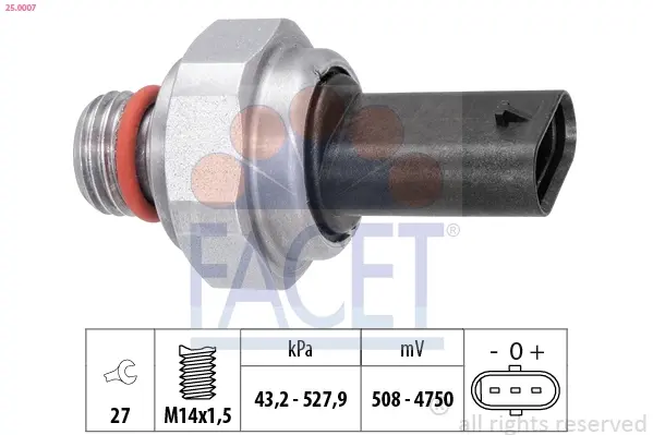 Датчик давления выхлопных газов BMW 1, 3, 5, 6, 7, X1, X3, X5, X6, X7 (12-) B37, FACET 250007 (фото 1)