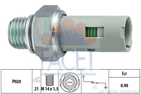 Датчик тиску олії (0,9bar/1 конт./чорний)) KANGOO 1.1-2.5D 97- (7.0153) Facet FACET 70153