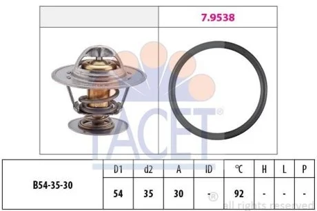 Термостат Opel Omega A/Ascona B/Ford Scorpio/Volvo S60/S70/V70 2.0-3.0 i/D -98 (92 C) (7.8279) Facet FACET 78279
