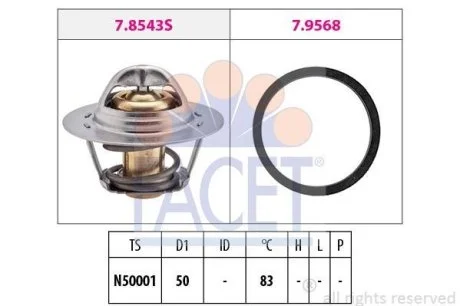 Термостат Duster/Logan/Clio/Kangoo/Megane I, II, III 1,4/1.6/2.0i 98- (88 C) (7.8543) Facet FACET 78543
