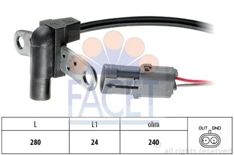 Датчик оборотов коленвала Renault 19,LAGUNA, MEGANE 1.2-2.0 88- Facet FACET 9.0023