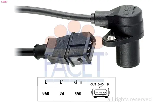 Датчик оборотов коленвала BMW 3(E36), 5(E34) 1.6/1.8/1.8LPG (89-00) (9.0087) Facet FACET 90087 (фото 1)