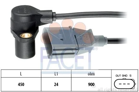Датчик оборотов коленвала VW Golf, Passat B5/Audi A4,A6/Skoda Octavia 1.8-3.0 (96-10) (9.0205) Facet FACET 90205
