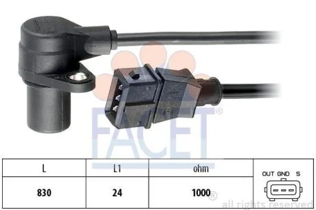 Датчик оборотов коленвала Opel Astra 2.0 Turbo (00-) (9.0296) Facet FACET 90296