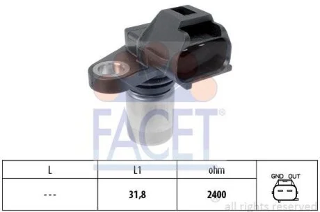 Датчик оборотов коленвала Toyota Land Cruiser (06-), Hiace IV (01-) 2.5D, 3.0D (FACET 9.0509