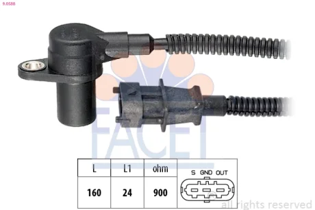 Датчик положения коленвала KIA Sorento I (05-) 2.5CRDi (9.0588) Facet FACET 90588