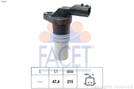 Датчик оборотів розподільного валу Renault Logan II (16-) 1.0 Sce 75 (9.0835) Facet FACET 90835