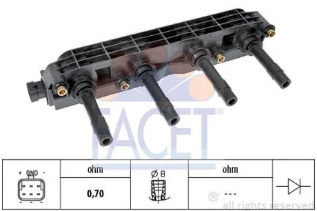 Котушка запалювання Astra G/Combo/Vectra B/C /Zafira A 1.6 95- (9.6299) Facet FACET 96299