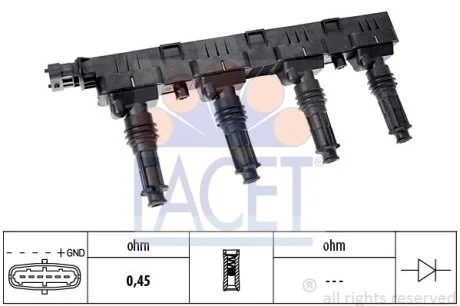 Котушка запалювання ASTRA/CORSA 1.2/1.4 00- (9.6300) Facet FACET 96300