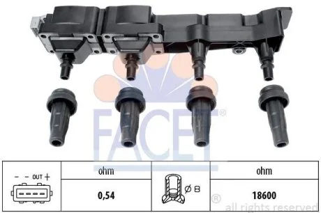 Катушка зажигания Citroen Berlingo/ Peugeot 206/307/Partner 1.6 00- (9.6307) Facet FACET 96307