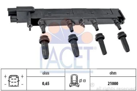 Катушка зажигания Citroen C5/Jumpy/ Peugeot 206/307/407 1.8/2.0 99- (9.6308) Facet FACET 96308