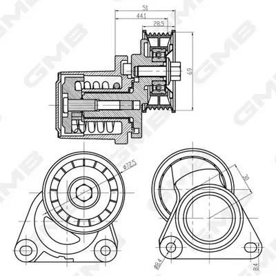 Ролик натяжной ремня генератора Mazda 3 BK/BL/ 6 GG/GH/ Ford Fiesta G GMB GAT30320 (фото 1)