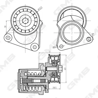 Ролик натяжной ремня генератора Ford Mondeo MK3 00–07 2.0 Duratec HE (CJBA, CJBB GMB GAT32380 (фото 1)