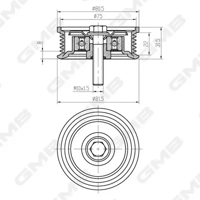 Ролик ремня ГРМ Honda Civic 01–05 (1.7 gasoline D17A/D17Z) GMB GTC1160 (фото 1)