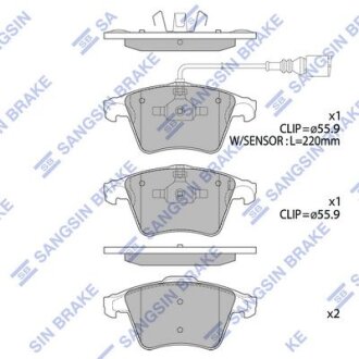 Колодки гальмівні передні VW Multivan V 16inch (09-) HI-Q Hi-Q (SANGSIN) SP1979