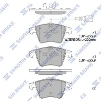 Колодки тормозные передние VW Multivan V 16inch (09-) Hi-Q (SANGSIN) SP1979