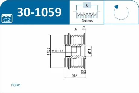 Шків генератора Ford Connect 1.8 TDCi 02-13 (6PK) IJS GROUP 30-1059