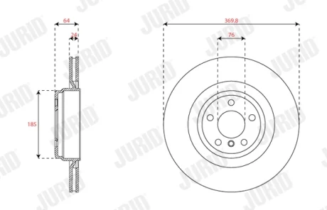 Гальмівний диск зад. BMW 5: F01/F02/F03/F04/F07 08-17 (370*69,2) Jurid 563515JC-1