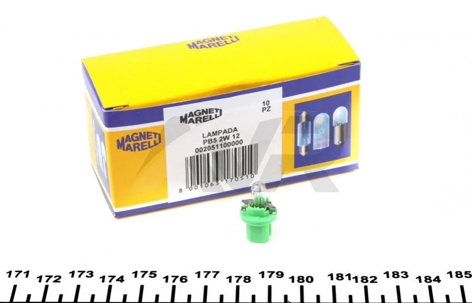 Автолампа 12V 1.5W B8.5d (в щиток приладів/зелена) (PB5 2W 12V) MAGNETI MARELLI 002051100000 (фото 1)