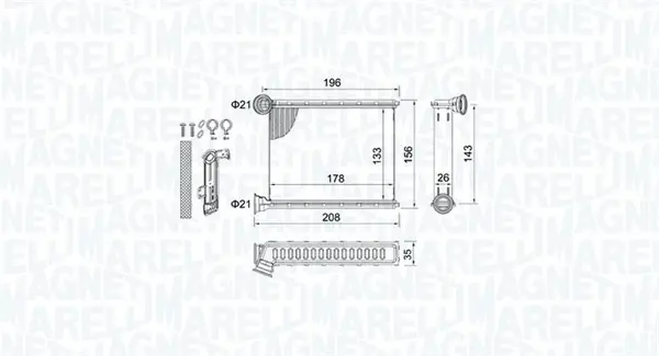 Радіатор пічки MAGNETI MARELLI 350218459000 (фото 1)