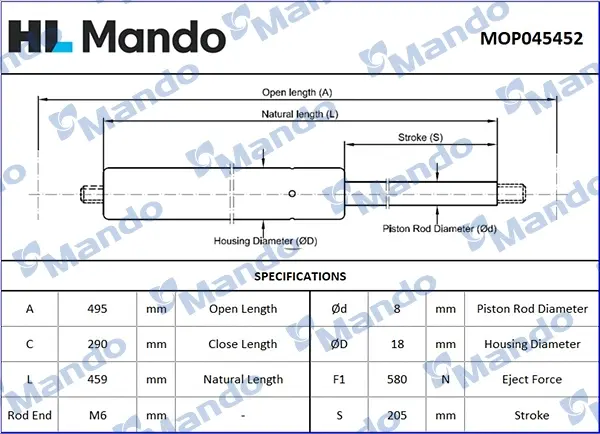 Амортизатор багажника MANDO MOP045452 (фото 1)