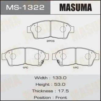 Колодки гальмівні передні Toyota Camry (-00), RAV 4 (-00) (MS-1322) MASUMA MS1322